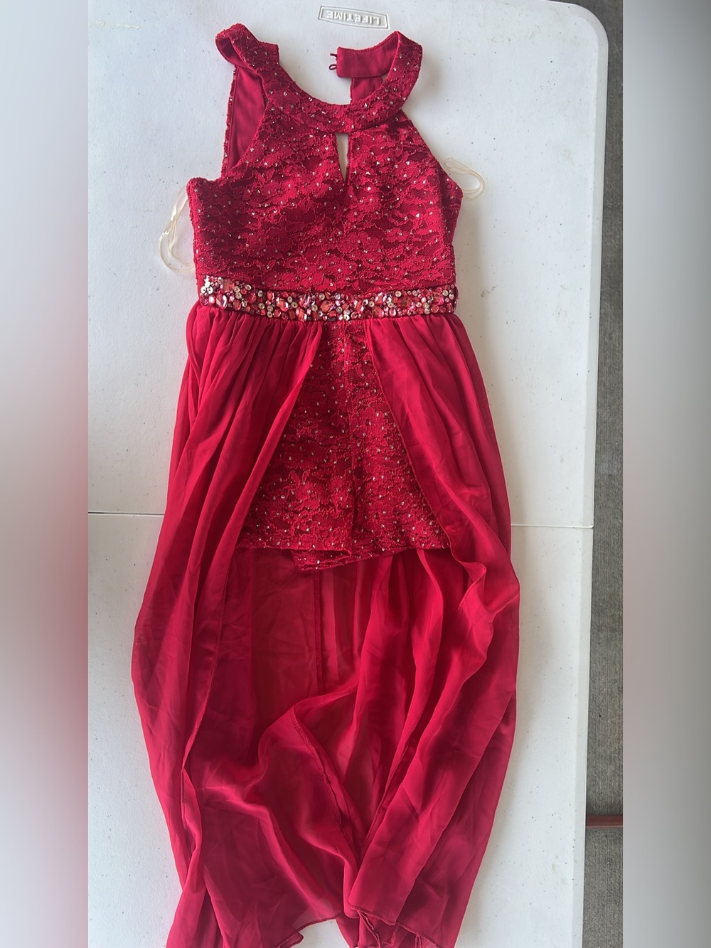 Speechless Girls Red Sequin Halter High-Low Dress